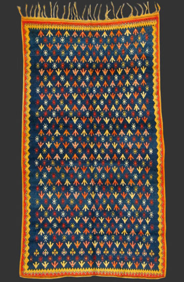 TM 621, extremely fine Ait Ouaouzguite pile rug with rare indigo blue ground, Jebel Siroua region, southern Morocco, 1930s, 240 x 135 cm (8' x 4' 6''), high resolution image + price on request







